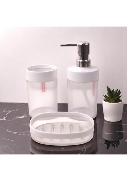 Akrilik 3'lü Banyo ve Lavabo Seti - Diş Fırçalık, Sıvı Sabunluk ve Katı Sabunluk - Şık, Dayanıklı, Modern Banyo Organizeri (Asorti) fırsatları
