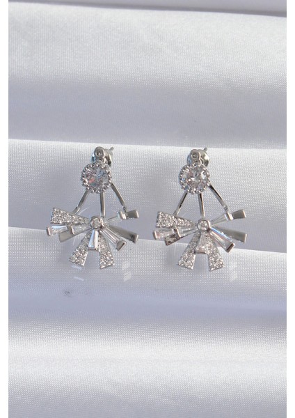 Bfs Pirinç Gümüş Renk Zirkon Taşlı Yassı Fiyonk Model Küpe fiyatları