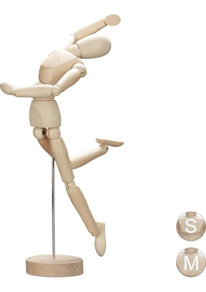 Ahşaptan Oyuncak Bebek, Çizim, El Işi, Hareketli Model Bebek, Sanatçı, Ayaklı, 32,5 cm Yüksekliğinde, Doğal