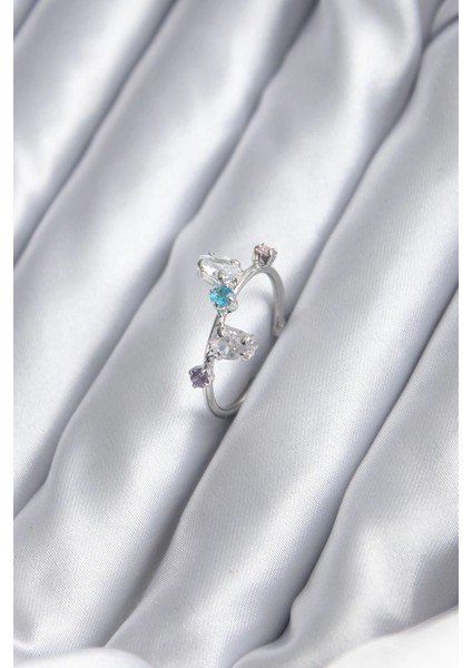 Bfs Gümüş Renk Renkli Zirkon Taşlı Kadın Yüzük