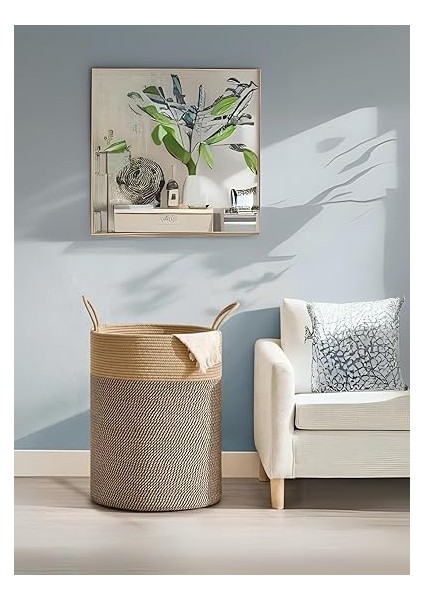 Jüt Hasır Kirli Sepeti Banyo Sepeti Giyisi Havlu Battaniye Dergi Oyuncak Düzenleyici Saksı Sepet Organizer Hafif Kulp Detaylı Yumşak ve Dayanıklı Karavan Organizeri (Hasır-Siyahkırçıl) fiyatları