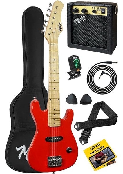 CEG-30RD 4-6 Yaş Çocuklar Için Amfili Full 1/4 30 Inç Elektro Gitar Seti Red