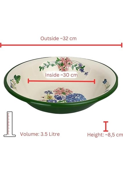 Emaye Kase, Çukur Tabak, Çorba Kase, Salata Kasesi, Bowl 32CM (Yeşil Yasemin) fiyatları