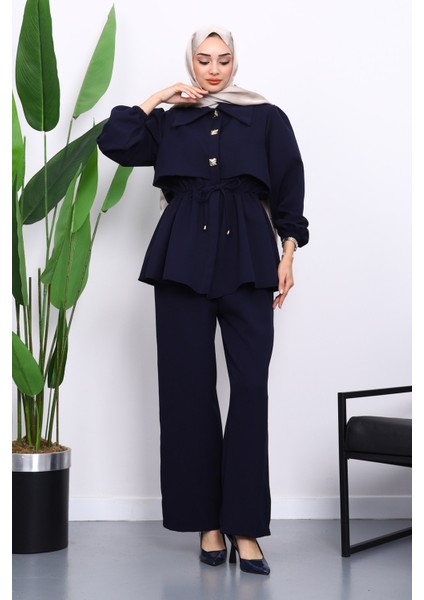 Lacivert Double Krep Tunik Pantolonlu Takım fiyatları