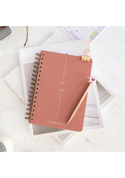 A5 Spiralli Keten 16 Aylık Akademik Ajanda - Pembe