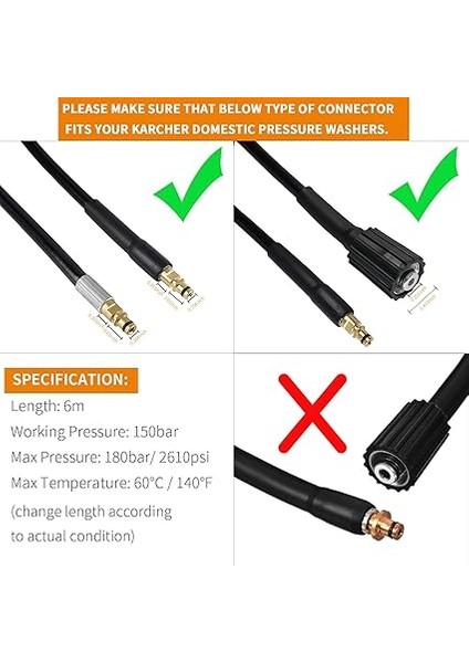 6m Yüksek Basınç Hortumu, Click Quick Connect Plug-In Sistemli Karcher Basınçlı Yıkayıcılar K2 K3 K4 K5 K6 K7 Ev ve Bahçe Serisi fırsatları