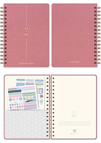 A5 Spiralli Keten 16 Aylık Akademik Ajanda - Pembe fırsatları