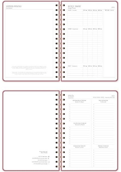 A5 Spiralli Keten 16 Aylık Akademik Ajanda - Pembe indirimleri