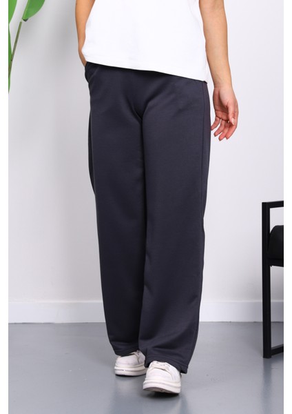 Füme Bel Lastikli İki İplik Palazzo Eşofman Alt