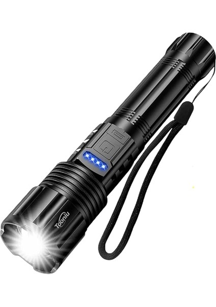 El Feneri USB Ipx-6 Su Geçirmez Zoom Taktik El Işığı Kamp Balıkçılık Yürüyüş Için USB Şarj