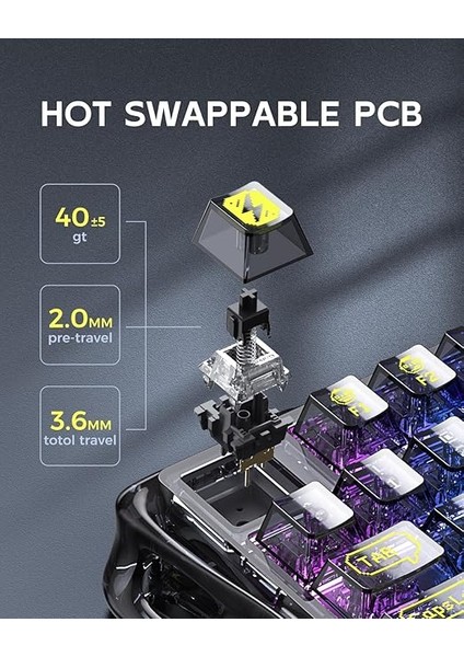 Mercury K1 Lite Rgb Kablosuz Mekanik Gaming Klavye, Ingilizce Q fırsatları