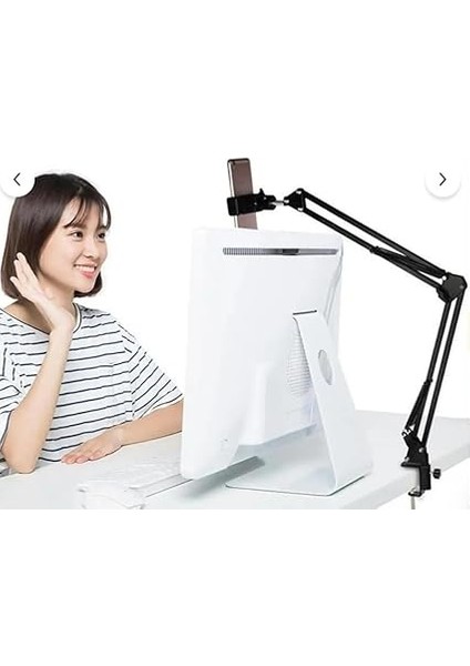 360° Üst Çekim Masaüstü Telefon Tripodu | Ayarlanabilir Süspansiyon Kol, Metal Kaymaz Taban, Evrensel Telefon Tutucu, Siyah fiyatları