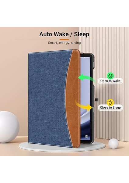 Case For Samsung Galaxy Tab A9 Plus 11" 2023 (SM-X210/SM-X216/SM-X218), Pu Leather Multi-Angle Viewing Folding Stand Cover Case With Hand Strap, Front Pocket, Auto Wake/sleep, Denim Blue & Brown modelleri