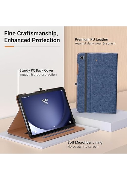 Case For Samsung Galaxy Tab A9 Plus 11" 2023 (SM-X210/SM-X216/SM-X218), Pu Leather Multi-Angle Viewing Folding Stand Cover Case With Hand Strap, Front Pocket, Auto Wake/sleep, Denim Blue & Brown indirimleri