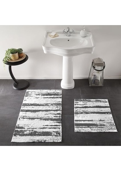 Classy Desenli%75 Pamuk%25 Viscoz Paspas Seti, Antrasit, 1 Adet 50X60 cm / 1 Adet 60X100 cm fiyatları