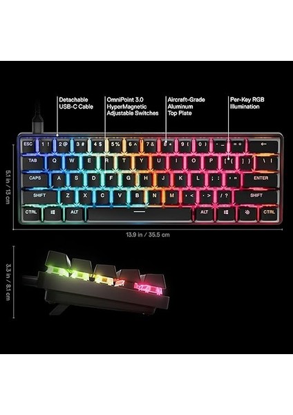 Apex Pro Mini Gen 3 Omnipoint 3.0 Hipermanyetik Switch Rgb Mekanik Kablolu Oyuncu Klavyesi (Uk) fırsatları