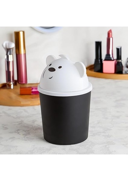 L-00586 Hippo Minik Ayıcık Görünümlü Masaüstü Çöp Kovası - Çöp Kutusu Siyah Beyaz 2 L