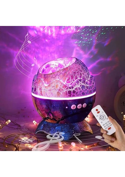 Dinozor Yumurtası Gece Masa Lambası Bluetooth Hoparlör LED Lamba Galaxy Projektör LED Işık Yatak Odası Iç Mekan Aydınlatma Dekoratif Işık 16CM x 12CM K890 Mor