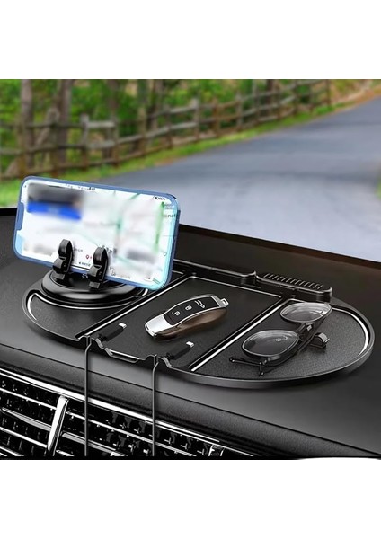 Araç Içi Kaydırmaz Telefon Tutucu ve Torpido Düzenleyici – Numara Göstergeli, 360° Dönebilen, Çok Fonksiyonlu Kaymaz Silikon Mat – 25X18 Cm, Siyah