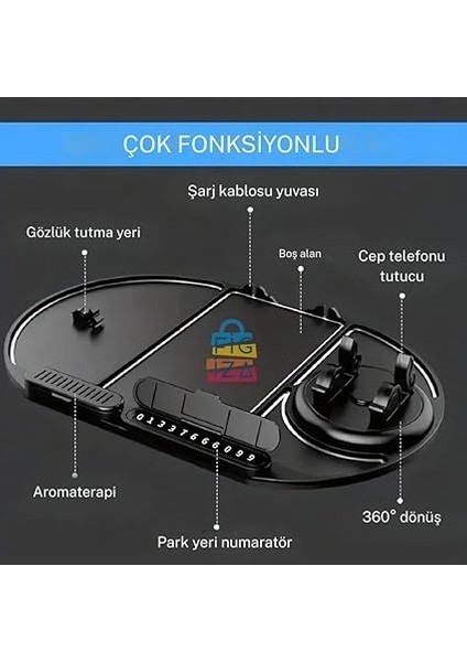 Araç Içi Kaydırmaz Telefon Tutucu ve Torpido Düzenleyici – Numara Göstergeli, 360° Dönebilen, Çok Fonksiyonlu Kaymaz Silikon Mat – 25X18 Cm, Siyah fırsatları