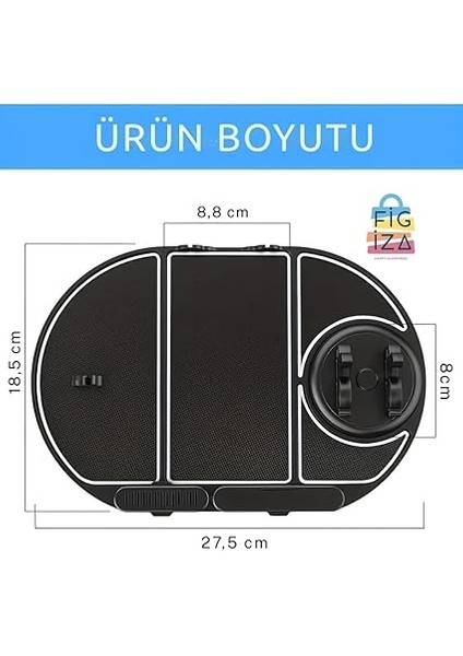 Araç Içi Kaydırmaz Telefon Tutucu ve Torpido Düzenleyici – Numara Göstergeli, 360° Dönebilen, Çok Fonksiyonlu Kaymaz Silikon Mat – 25X18 Cm, Siyah indirimleri