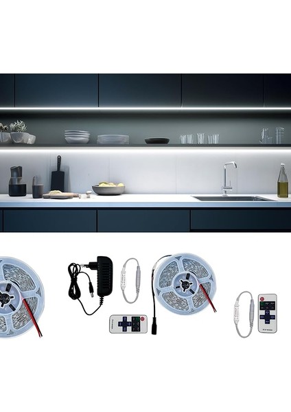 Metre Beyaz Şerit LED Kumandalı Dimmer Anahtar Tak Çalıştır Hazır Set Adaptör Dahil, Açma-Kapama, Parlaklık Ayarı Yapılabilir, Mutfak, Tezgah, Dolap Içi, Ayna, Tv Ünitesi Aydınlatma fiyatları