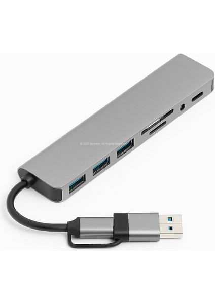 8’i 1 Arada Type-C Hub Çoklu Dönüştürücü USB 3.0 4K HDMI RJ45 Ethernet 87W Pd Şarj Sd Tf Kart Okuyucu Macbook Laptop Tablet Uyumlu Hızlı Veri Aktarımı Taşınabilir Adaptör