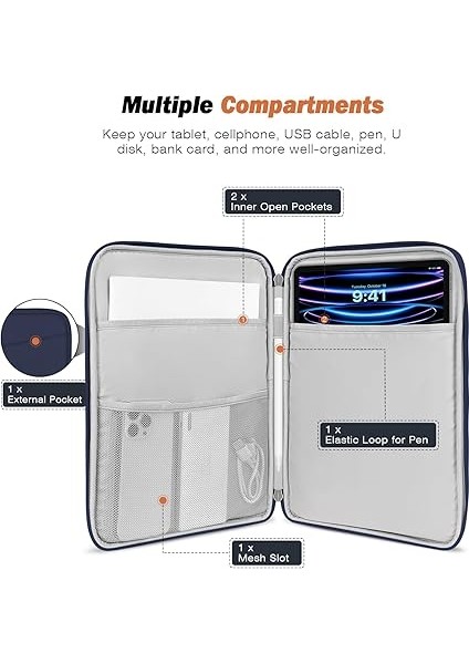 12.9 Inch Tablet Sleeve Bag, Compatible With 13 Inch New iPad Pro M4 & Air M2 2024, iPad Pro 12.9 Inch M2&m1, Galaxy Tab S8+/s9+ 12.4", Waterproof Bag Carrying Case With Pocket, Dark Blue modelleri