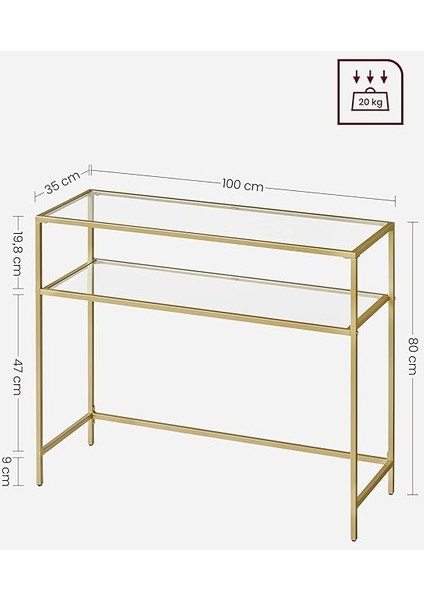 Konsol Sehpası, Yan Sehpa, Sert Cam Yüzey, Modern Koltuk Sehpası, Kolay Kurulum, Ayarlanabilir Ayaklar, Oturma Odası, Koridor, Altın Rengi Şeffaf LGT025A01 modelleri