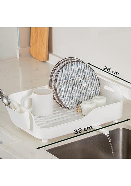 AKL-060 Beyaz Lüks Tabaklık Bulaşıklık-Yönlendirilebilir Su Akıtma Kanallı Bulaşık Sepeti-Kaşıklıklı fiyatları