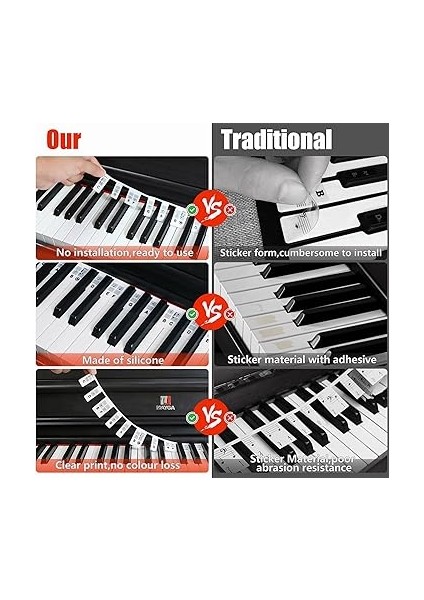 Yeni Başlayanlar Için Piyano Notaları Rehberi, Çıkarılabilir Piyano Klavye Not Etiketleri, 88 Tuşlu Tam Boy, Silikondan Yapılmıştır, Çıkartmaya Gerek Yoktur, Tekrar Kullanılabilir fırsatları