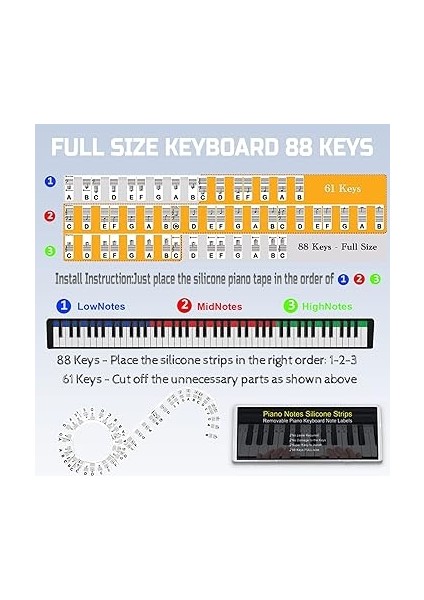 Yeni Başlayanlar Için Piyano Notaları Rehberi, Çıkarılabilir Piyano Klavye Not Etiketleri, 88 Tuşlu Tam Boy, Silikondan Yapılmıştır, Çıkartmaya Gerek Yoktur, Tekrar Kullanılabilir indirimleri