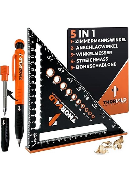 1 Arada 180 mm Marangoz Açısı + Marangoz Kalemi - Çok Fonksiyonlu: Derinlik Ölçer/açı Ölçer/delik Şablonu/şapkalı Açı - Alüminyum - Zaman Kazandıran Araç