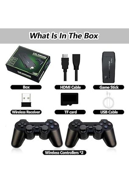 Video Oyun Konsolu, 20.000+ Klasik Oyun Konsolu, 64G 4K HDMI Çıkışı Game Stick, Iki Kablosuz Oyun Konsolu 2.4g Tak ve Çalıştır Tv Çubuğu Taşınabilir Konsol Retro fiyatları