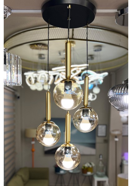 Golden Ball Special Selection 4'lü Bal Sarı Cam Avize