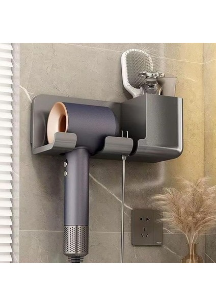 Saç Kurutma Makinesi Tutucu Banyo Organizeri: Duvara Monte Edilebilir, Pratik Depolama Çözümü (Antrasit)