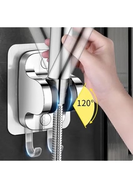 Yapışkanlı Duş Başlığı Tutucu, Ayarlanabilir El Duş Tutacağı Delme Yok Duvara Monte Su Geçirmez, Mafsal, Duş Askısı (Chrome) indirimleri