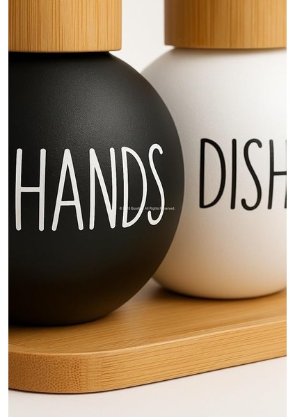 Bulaşık Deterjanlık ve Sabunluk Seti Bambu Tepsili Şık Ikili Set Siyah Beyaz Modern Tasarım Kompozit Malzemeli Mutfak Tezgah Üstü Organizer (Bombeli) modelleri