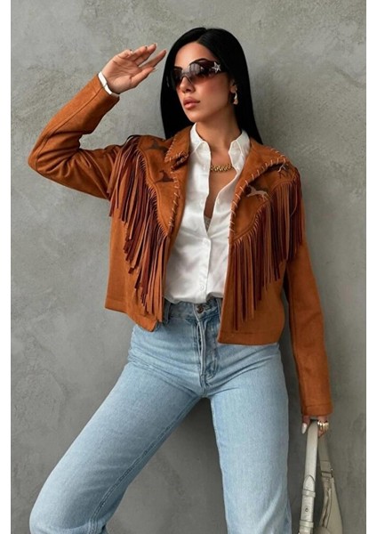 Kadın Western Süet Püsküllü Haki Ceket indirimleri