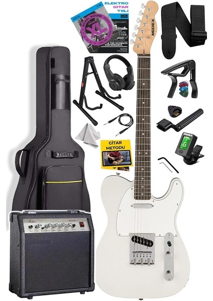 TLX-50WH-30AMP Tele Kasa Gül Klavye 2 Single-Coil 30W Amfili Elektro Gitar