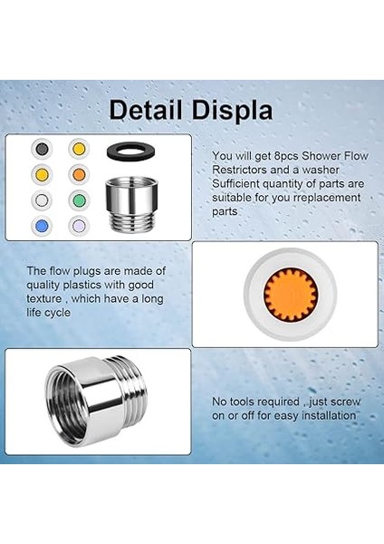 Duş Akış Azaltıcı Sınırlayıcı Seti, Duş Akış Kısıtlayıcı, Su Tasarruflu Musluk Filtresi, 1 Adet Su Tasarruflu Duş Başlığı ve 8 Farklı Akış (4-15L/DAK), Evrensel Musluk Havalandırıcı Yedek indirimleri