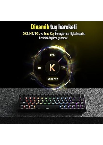 Ajazz AK680 Max%68 Manyetik Switch, 3000MAH Batarya 8000 Hz KABLOLU-1000 Hz Polling Rate Kablosuz Manyetik Klavye Rgb Arkadan Aydınlatmalı Tuşlar (AK680 Max - Beyaz Lacivert) fırsatları