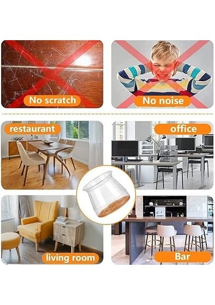 Sandalye Ayağı Zemin Koruyucuları 24'lü Paket Şeffaf Silikon Kapak, Keçe Pedi Altı, Sertağaç Için, Çoğu Mobilyaya Uyar modelleri