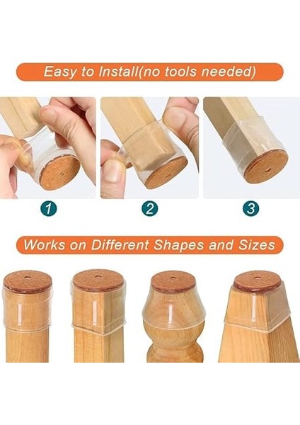 Sandalye Ayağı Zemin Koruyucuları 24'lü Paket Şeffaf Silikon Kapak, Keçe Pedi Altı, Sertağaç Için, Çoğu Mobilyaya Uyar fırsatları