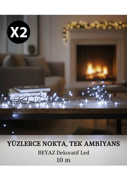 2 x 10 Metre Dekoratif Peri LED Şerit Günışığı Beyaz Rgb (3 Renk) Yeni Nesil Süsleme Lambası