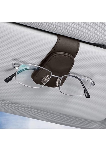 Içi Gözlük Tutucu Deri Manyetik Kart ve Gözlük Tutucu Klips Oto Gözlük Tutucu Kahverengi