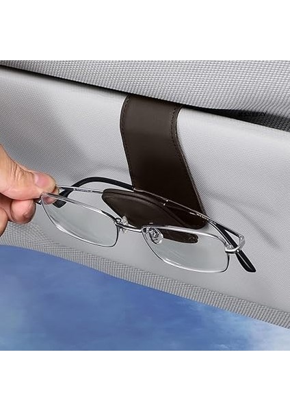 Içi Gözlük Tutucu Deri Manyetik Kart ve Gözlük Tutucu Klips Oto Gözlük Tutucu Kahverengi indirimleri