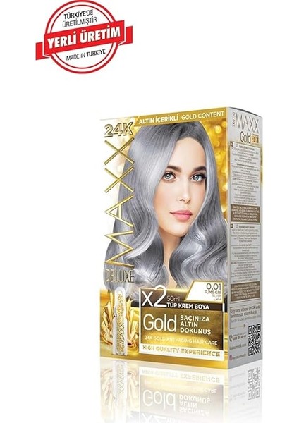 Deluxe Gold Serisi 24K Altın Parçacıklı Serum ile 1 Kutu 2 x 50 ml ve Geliştiriciler Saç Boyası (Füme Gri 0.01) modelleri