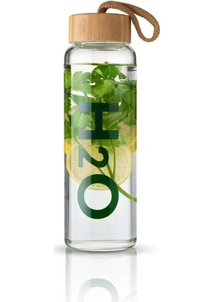 Home Detox Bambu Kapaklı Cam Matara 1000 ml –,ısıya Dayanıklı, Borosilikat Cam, Doğal, Çevre Dostu, Sağlıklı Su Şişesi,buzdolabı Suluk Suluğu (Detox)