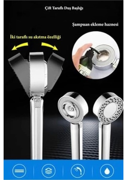 Taraflı Yüksek Basınçlı Su Akıtan Şampuan Hazneli Tasarruflu Duş Başlığı fırsatları